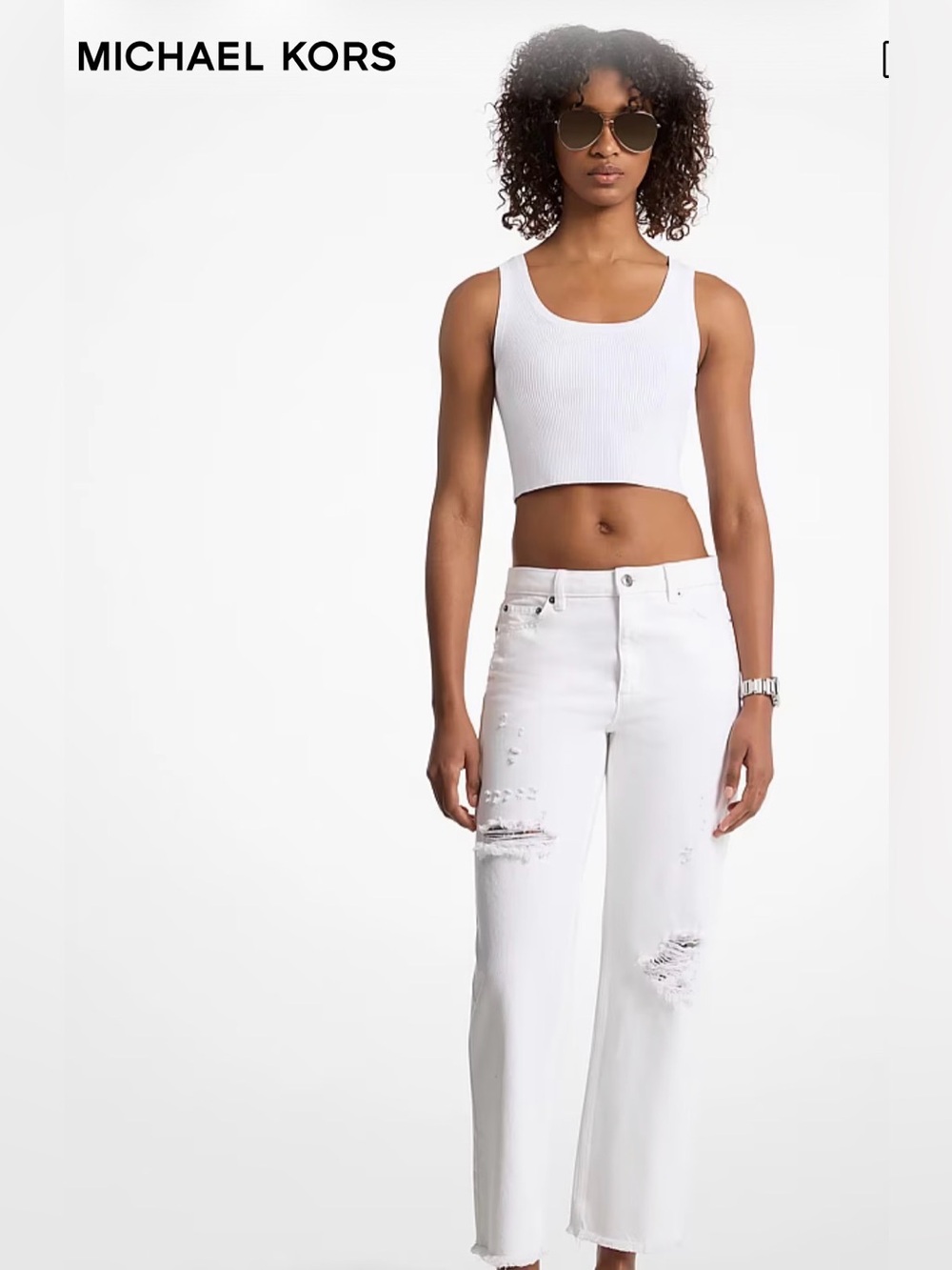 Michael Kors White Distressed Baggy Jeans 27